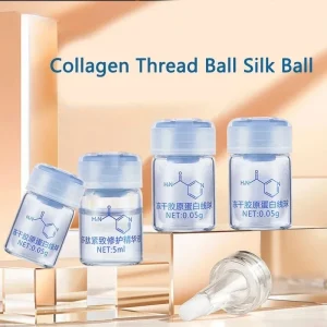 Suero Facial de origen Coreano, formulado con proteínas de seda hidrolizada, presentado en innovadora textura de hilos esféricos para una hidratación intensiva, firmeza del rostro y eliminar líneas finas en la piel
