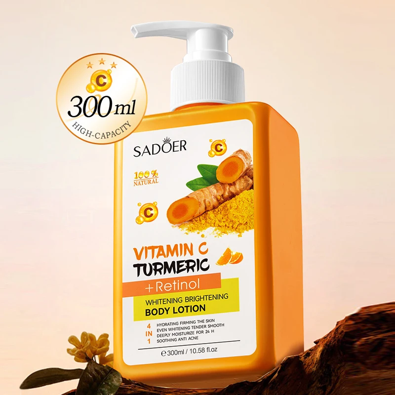 Crema corporal de cúrcuma, loción blanqueadora de manchas oscuras, vitamina C, crema facial hidratante, cuidado de la piel corporal reafirmante, 300ml